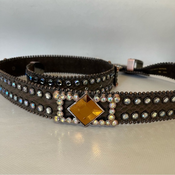 Rhinestones Brown Leather Western Belt main image 6